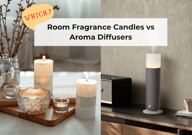 Aroma diffuser and room fragrance candles creating a relaxing scent atmosphere in Malaysian home